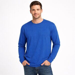 Blue Pima Cotton Blend Crew Neck Long Sleeve Tee Fall School Spring Winter Work